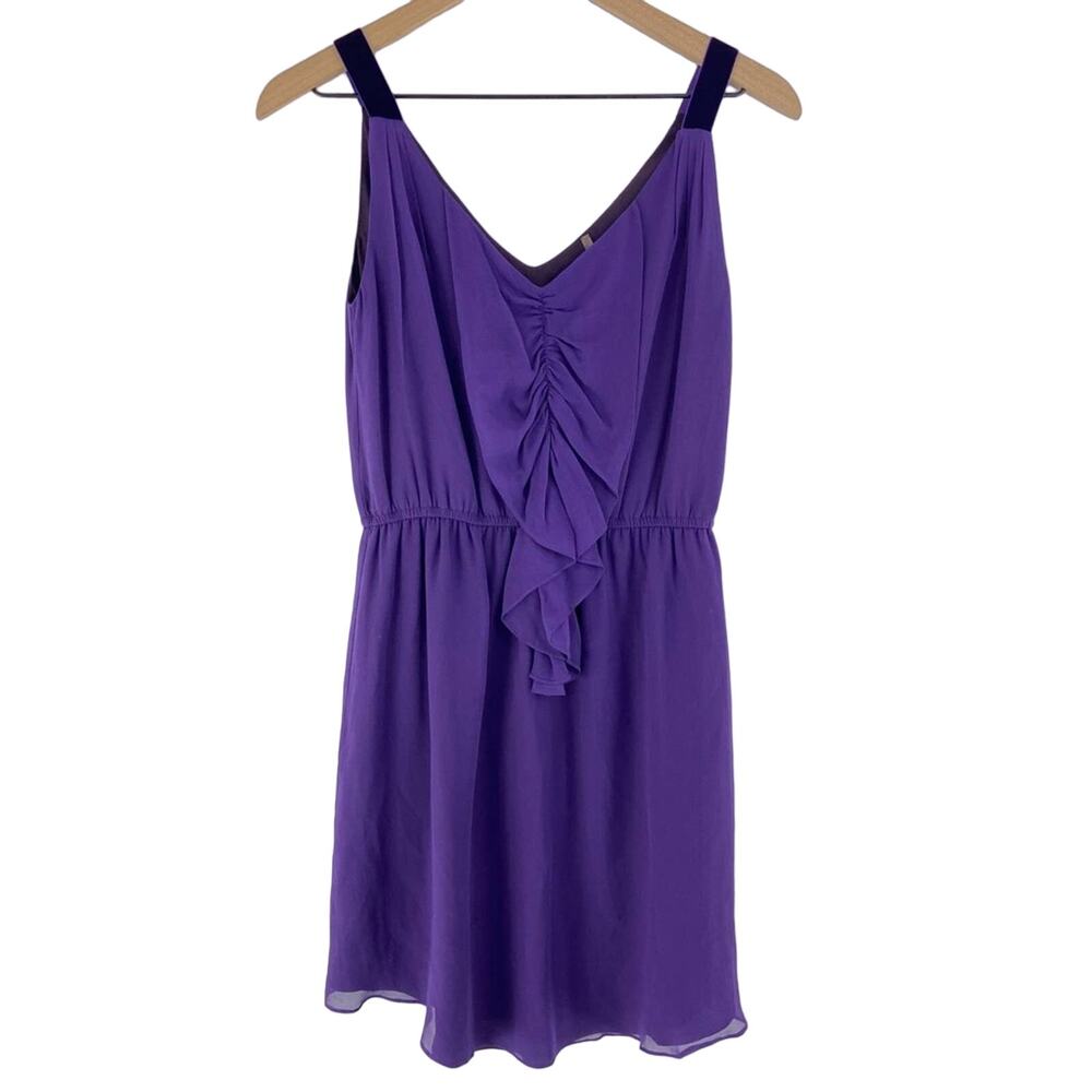 Rebecca Taylor Purple Silk Mini Dress Velvet Straps V-Neck Size 0